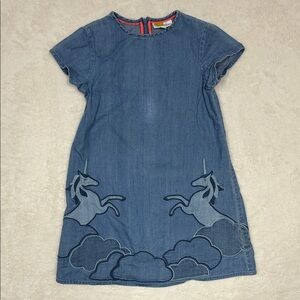 Mini Boden Denim Blue Jean Dress Unicorn Sleeveless Kids Girls Size 9 - 10 Years